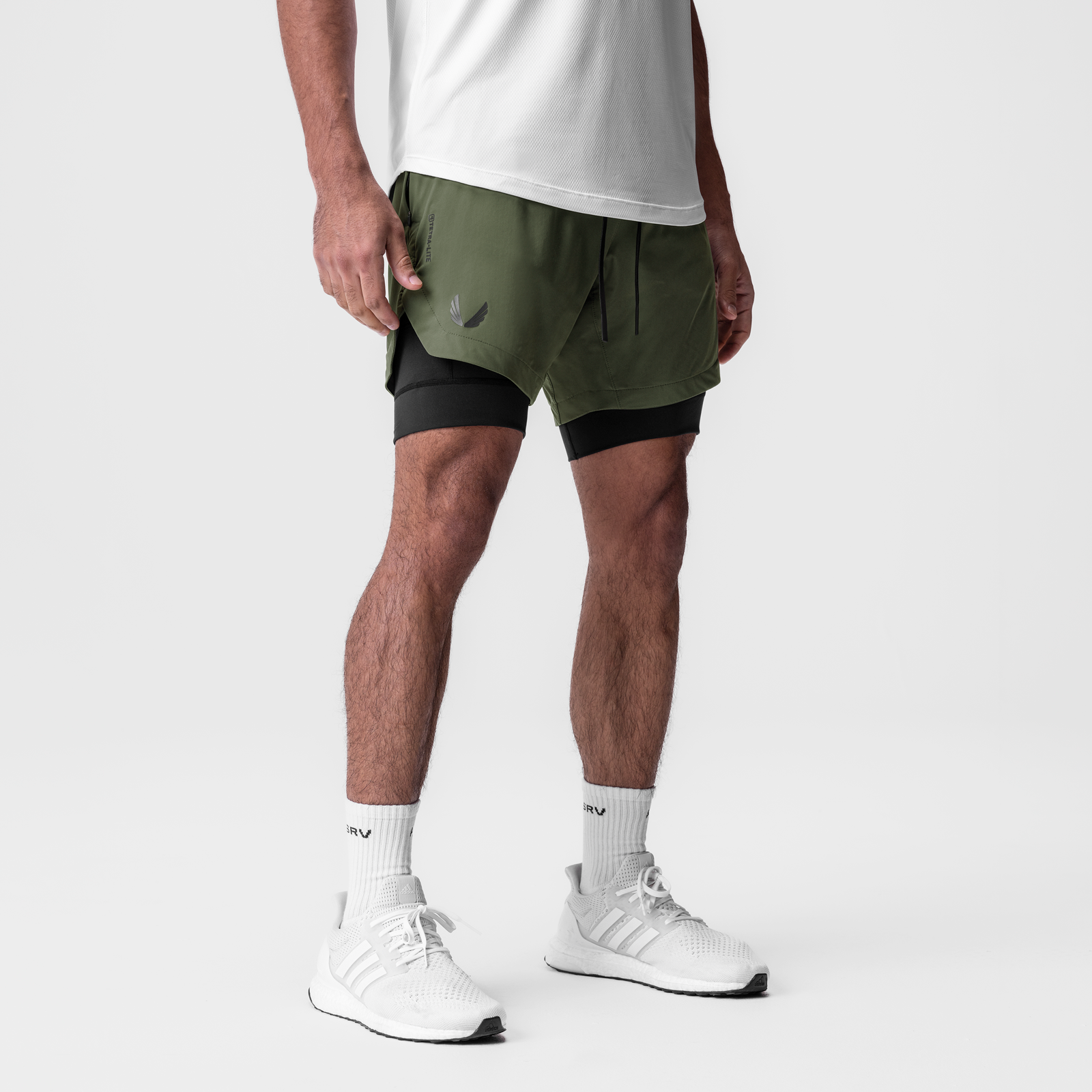 0866. Tetra-Lite® 7" Liner Short - Olive "Wings"/ Black