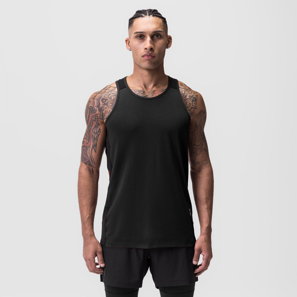 0809. Supima® Mesh Panel Training Singlet - Black
