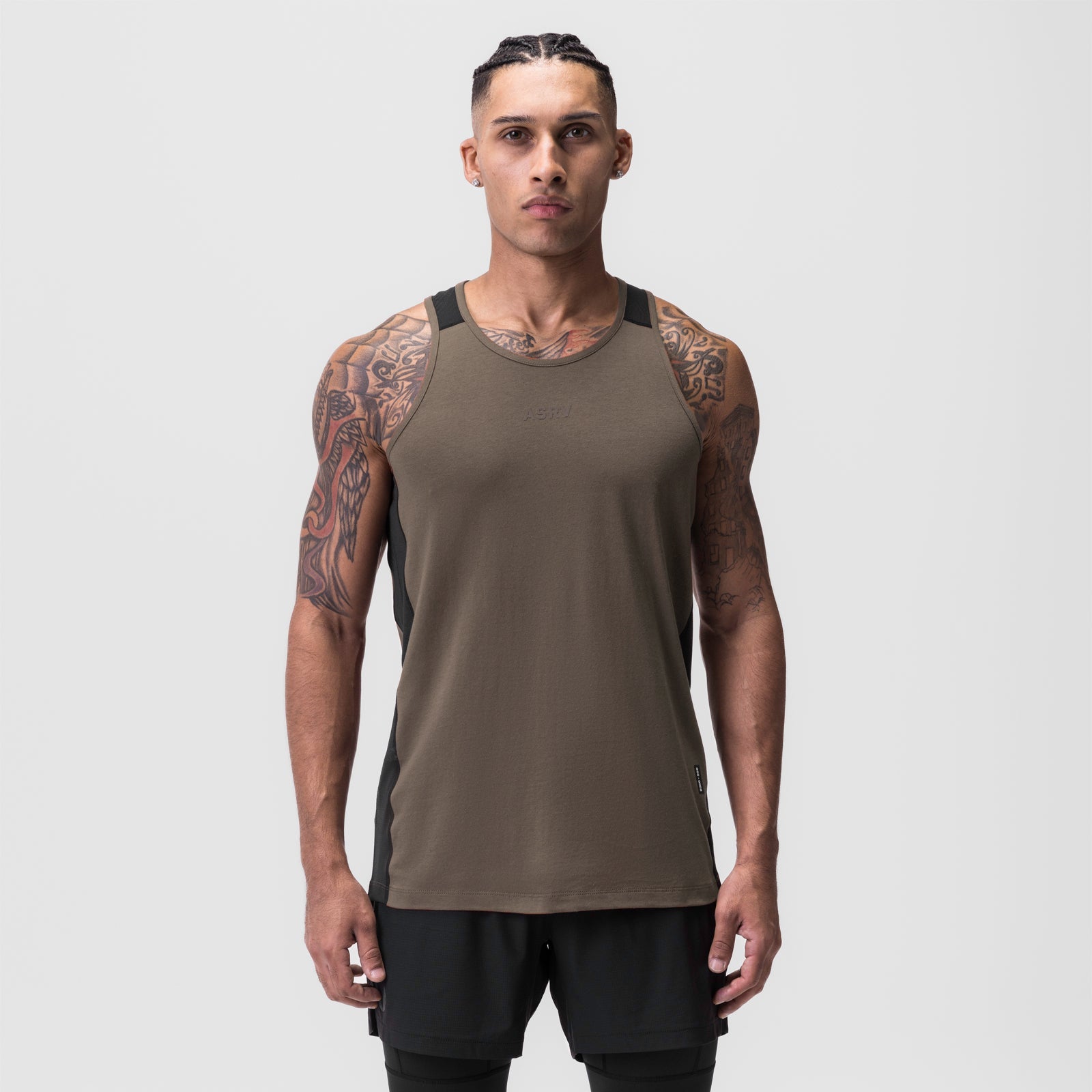 0809. Supima® Mesh Panel Training Singlet - Deep Taupe