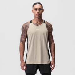 0809. Supima® Mesh Panel Training Singlet - Sand Smoke