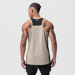 0809. Supima® Mesh Panel Training Singlet - Sand Smoke