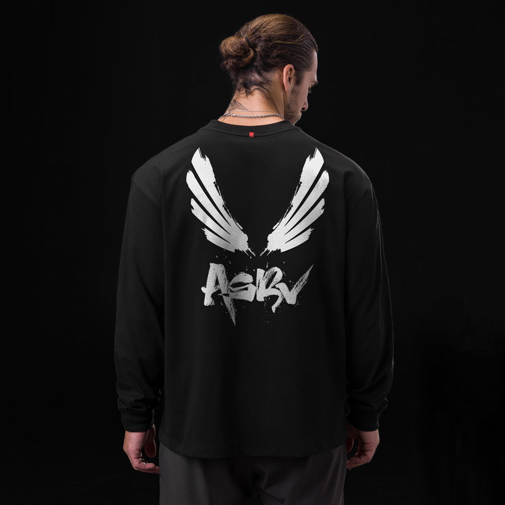 0851. Tech Essential™ Relaxed Long Sleeve - Black "Brush Wings/ASRV"
