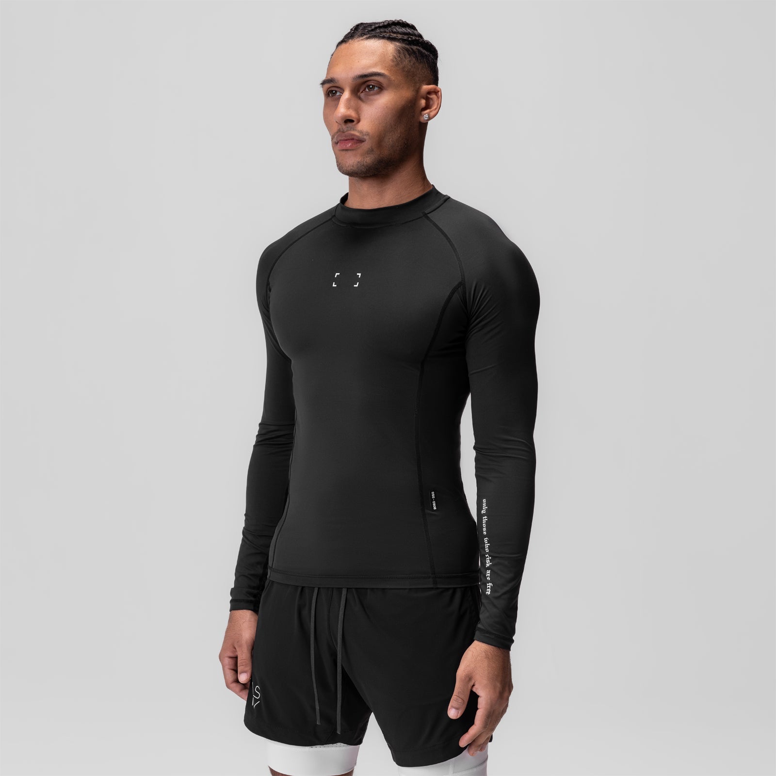 0908. WarpFlexx® Compression Mock Neck Long Sleeve - Black "Space Brac