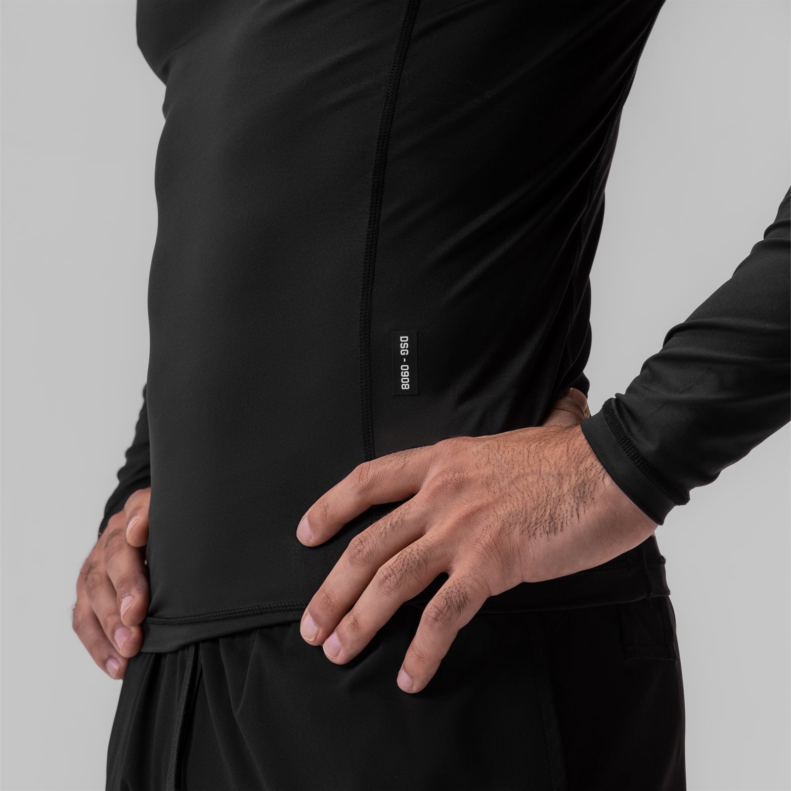 0908. WarpFlexx® Compression Mock Neck Long Sleeve - Black "Space Brac