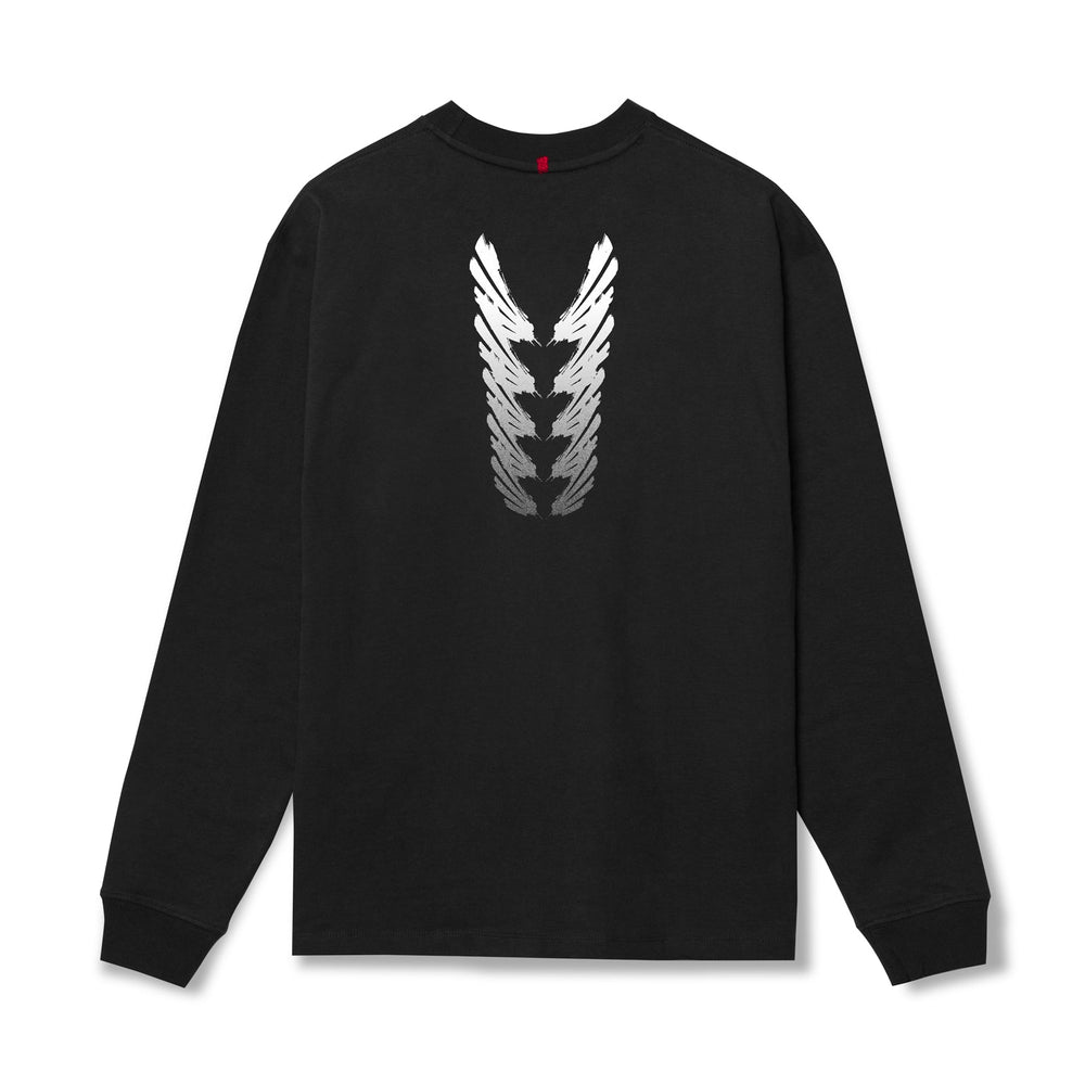 0851. Tech Essential™ Relaxed Long Sleeve - Black "Brush Stroke"