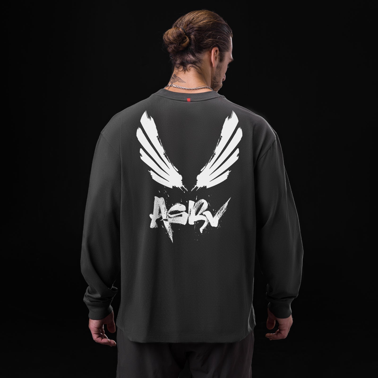 0851. Tech Essential™ Relaxed Long Sleeve - Space Grey "Brush Wings/AS