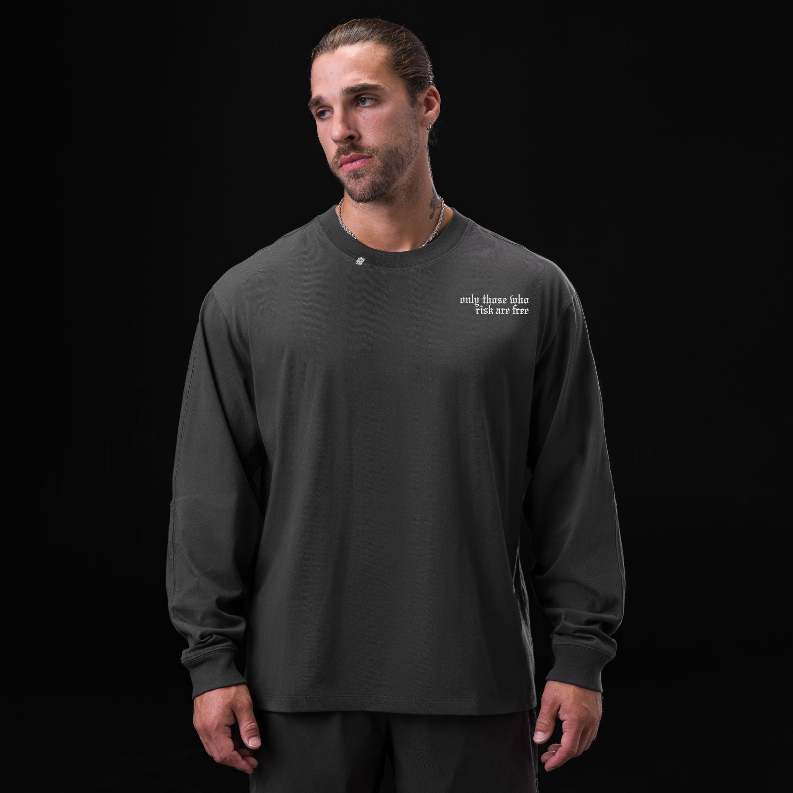 0851. Tech Essential™ Relaxed Long Sleeve - Space Grey "Brush Wings/AS