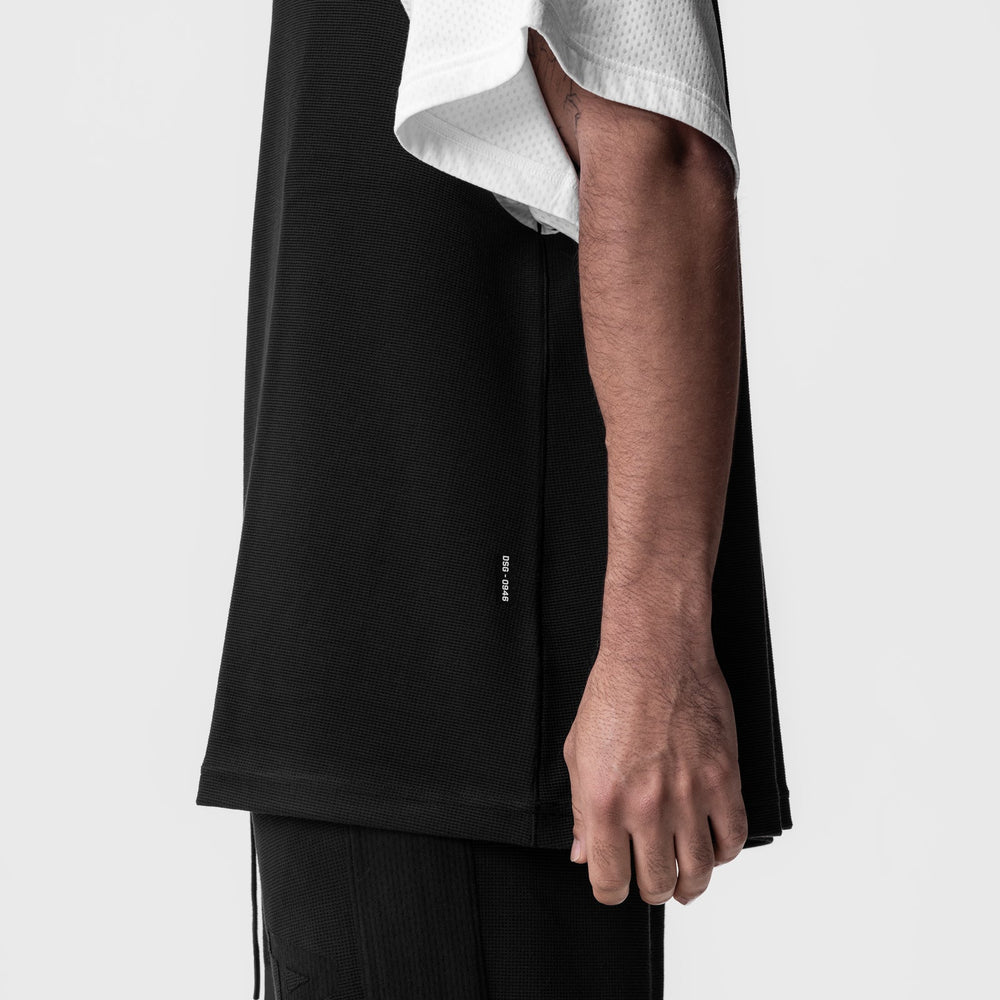 0946. Waffle Knit Oversized Tee - Black/White