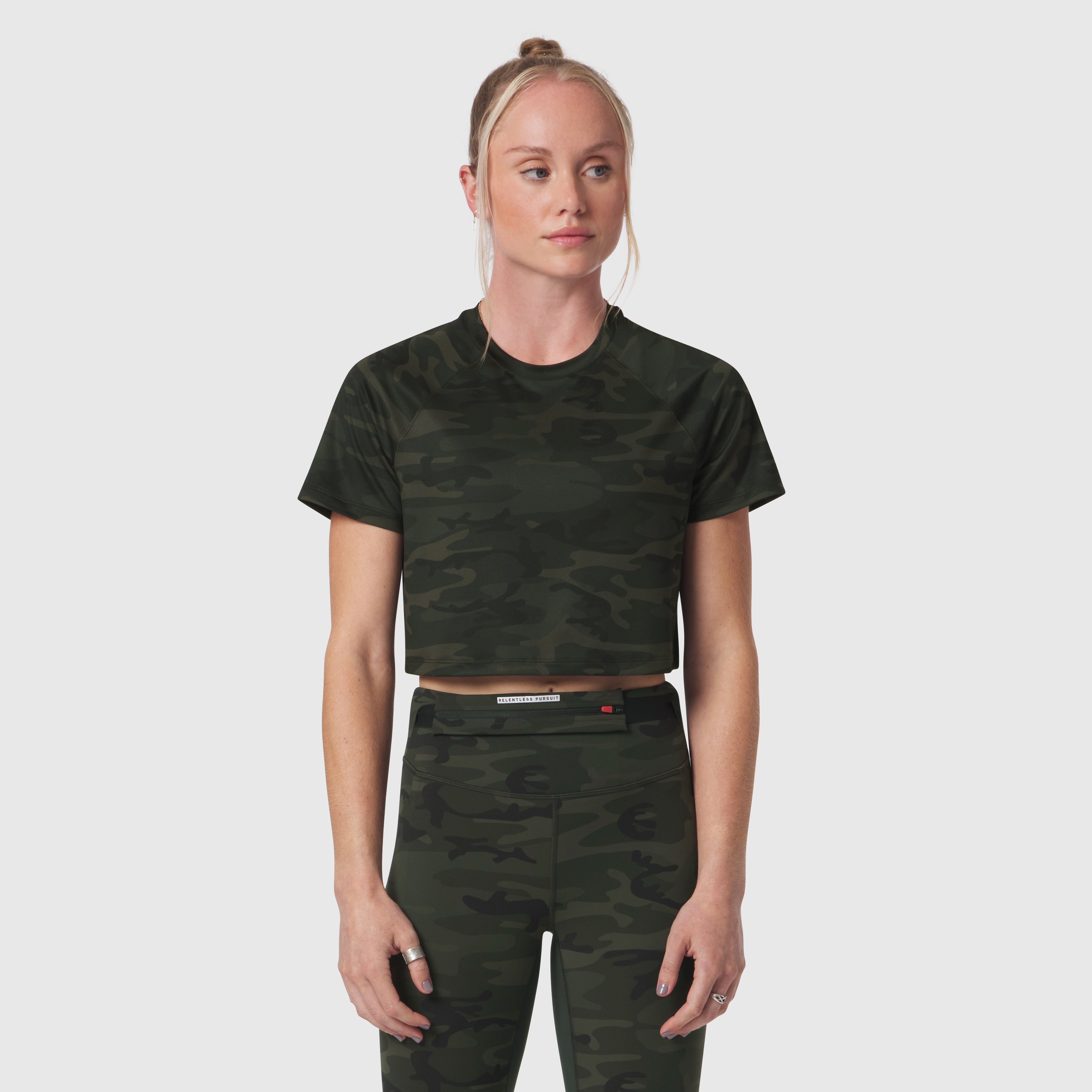 W018. AeroSilver® Cropped Tee - Dark Camo