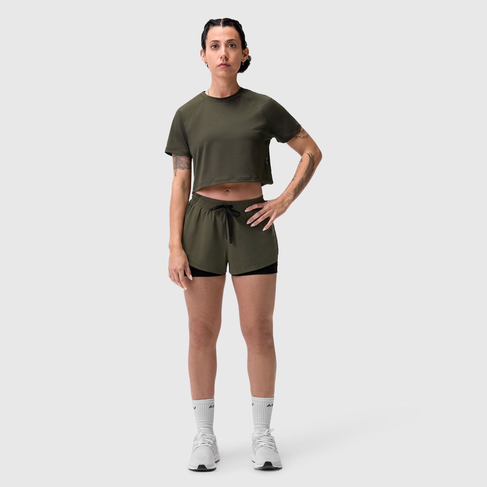 W018. AeroSilver® Cropped Tee - Olive