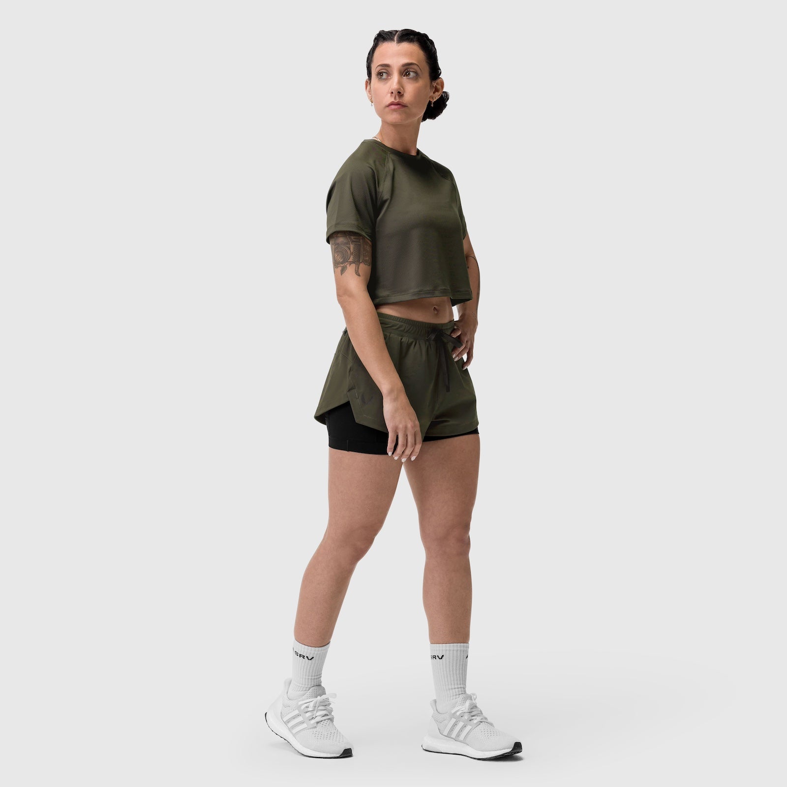 W018. AeroSilver® Cropped Tee - Olive