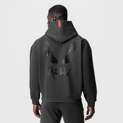 0874. Tech-Terry™ Zip Pocket Hoodie - Space Grey/Black "Brush Wings/AS