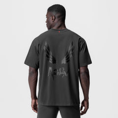0797. Tech Essential™ Relaxed Tee - Space Grey/Black "Brush Wings/ASRV