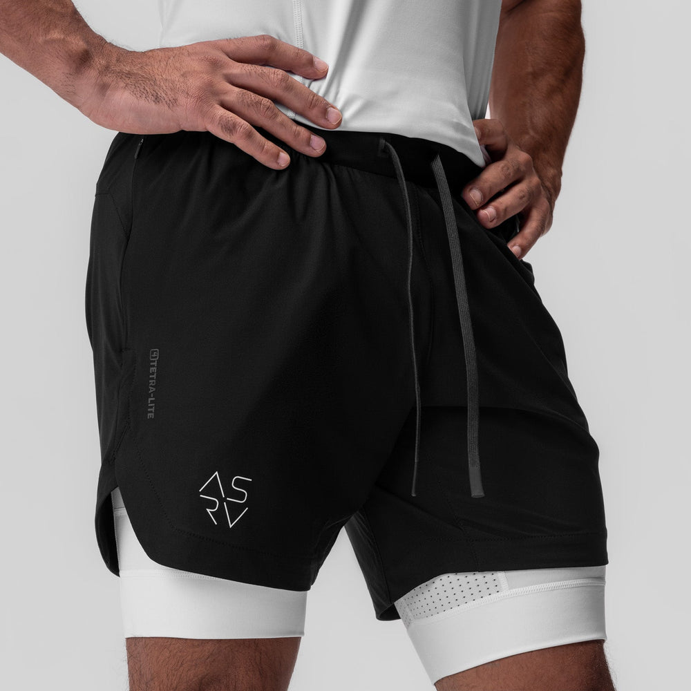 0866. Tetra-Lite® 7" Liner Short - Black "Cyber"/White