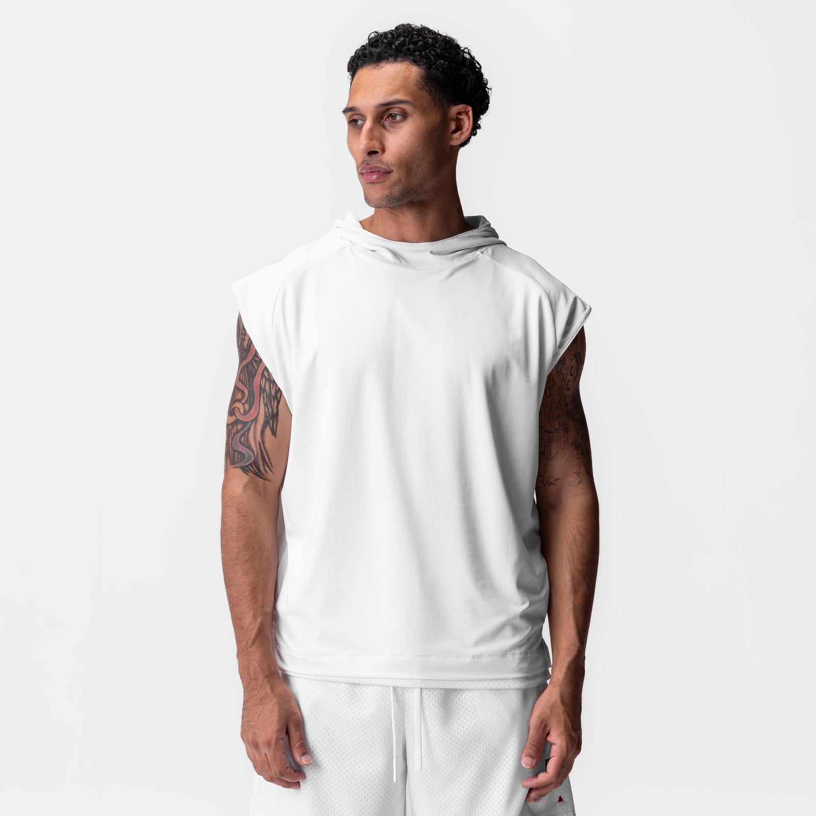 0983. Reversible 2-in-1 Cutoff Hoodie - White