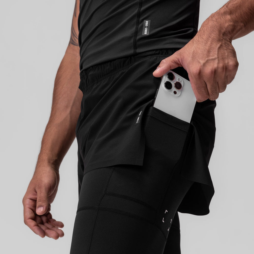 0911. Tetra-Lite® 2-in-1 High Split Legging Short - Black "Cyber"/Blac