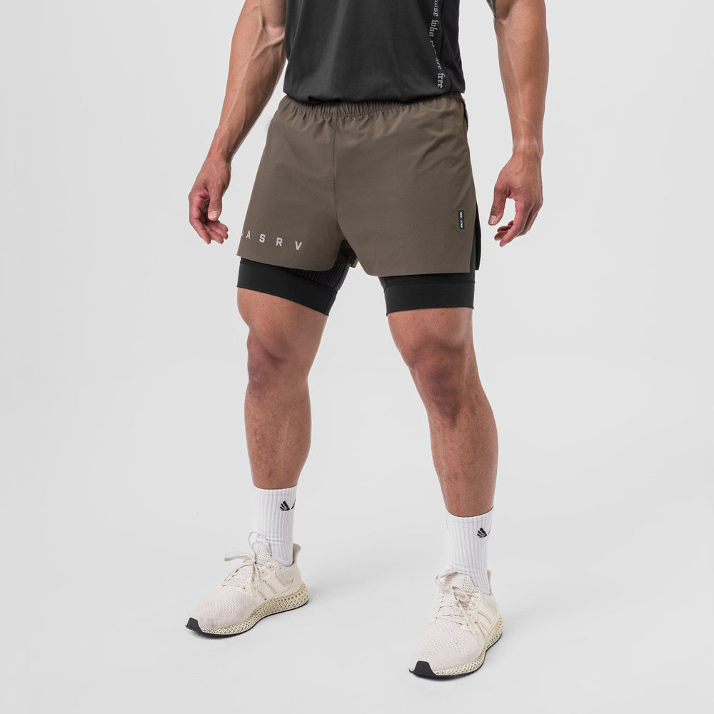 0752. Ripstop 3" High Split Liner Short - Deep Taupe/Black
