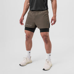0752. Ripstop 3" High Split Liner Short - Deep Taupe/Black
