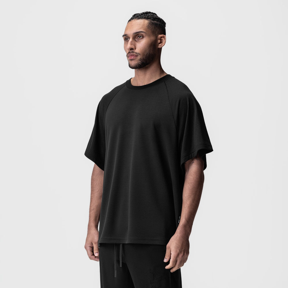 0946. Waffle Knit Oversized Tee - Black/Black