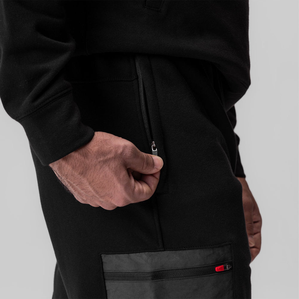 0914. Tech-Terry™ Paneled Cinch Cargo Jogger - Black/Wave-Dye