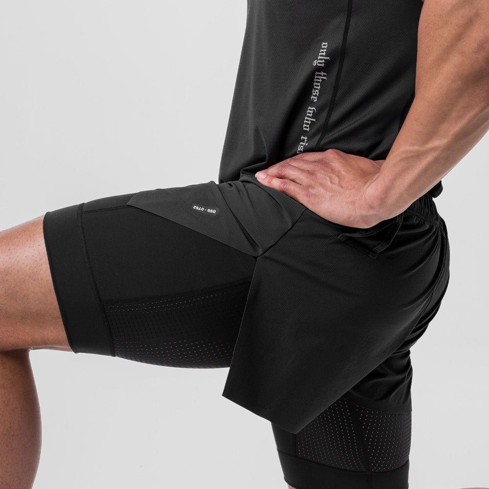 0752. Ripstop 3" High Split Liner Short - Black/Black