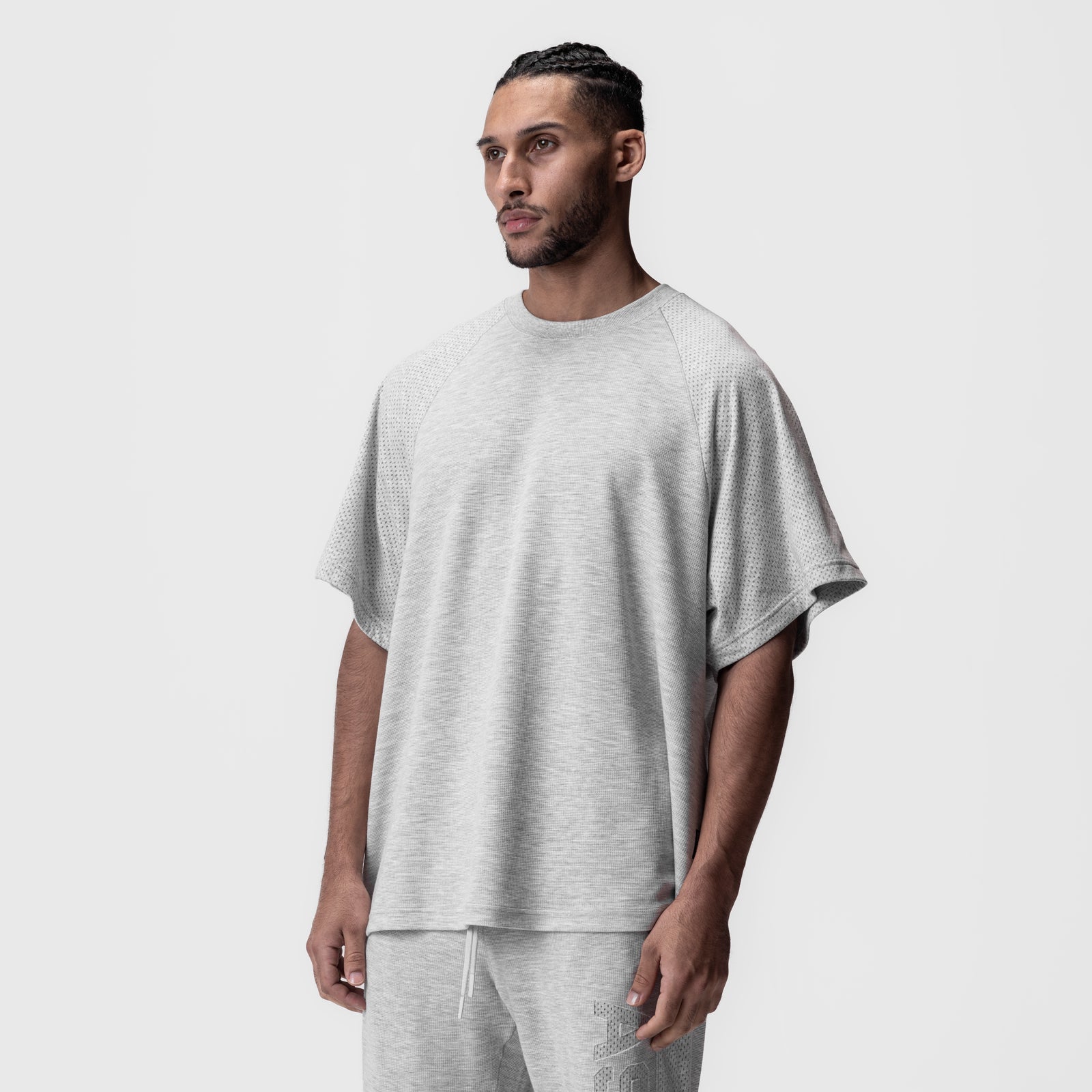 0946. Waffle Knit Oversized Tee - Heather Grey
