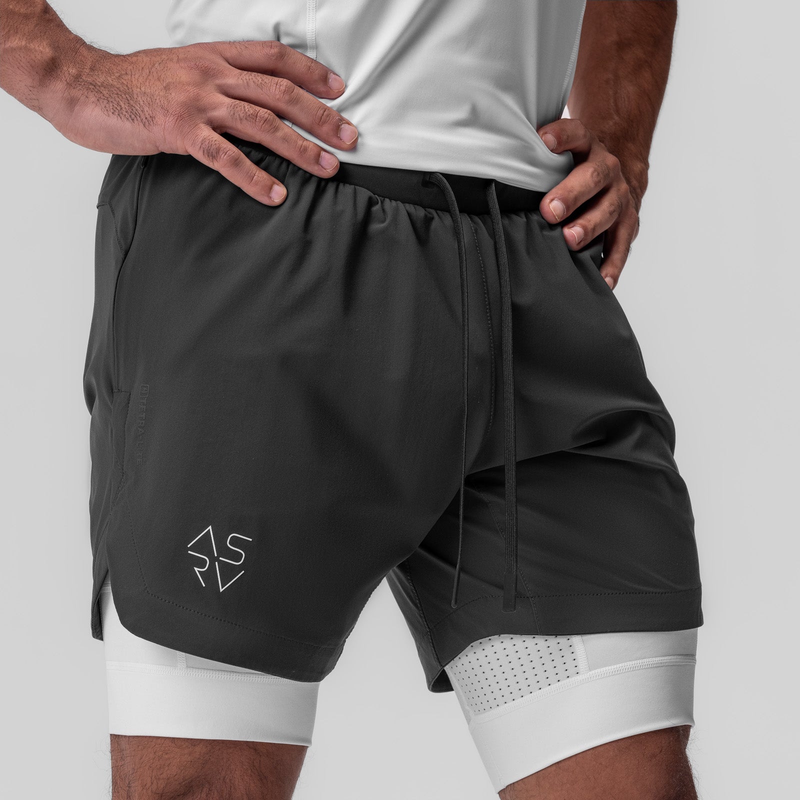 0866. Tetra-Lite® 7" Liner Short - Space Grey "Cyber"/White