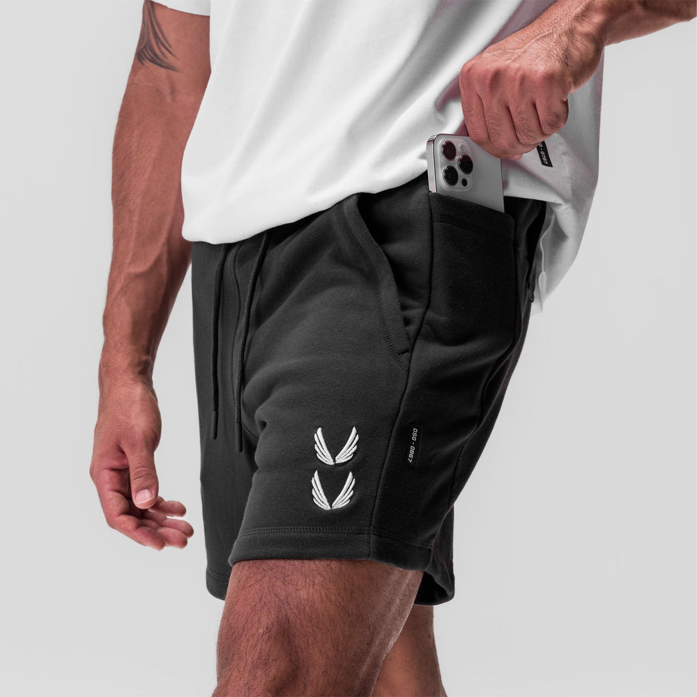 0867. Tech-Terry™ Sidelock Sweat Short - Black "Stacked Wings"