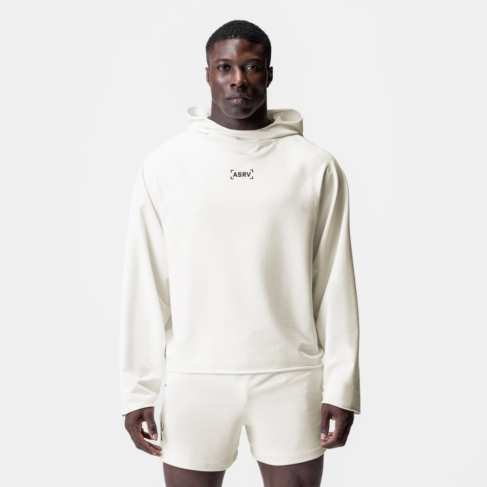 0958. Micro-Terry Raw Hem Hoodie - Cream